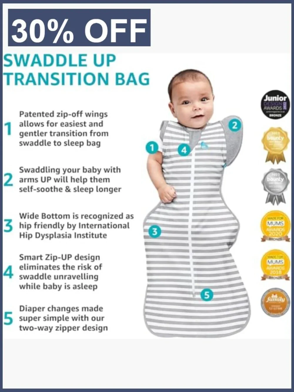 Swaddle UP Medium 1.0 TOG 100% Viscose from Bamboo Baby Sleep Sack